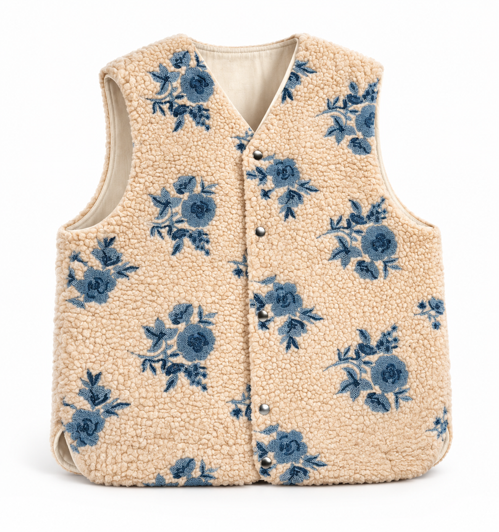 Gilet sherpa brodé  fleuri Myle création